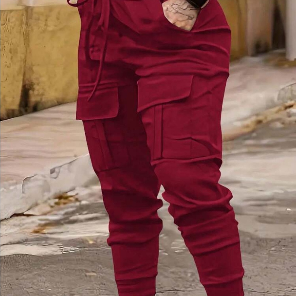 Red Relaxed Fit Track Pants with Elastic Waist